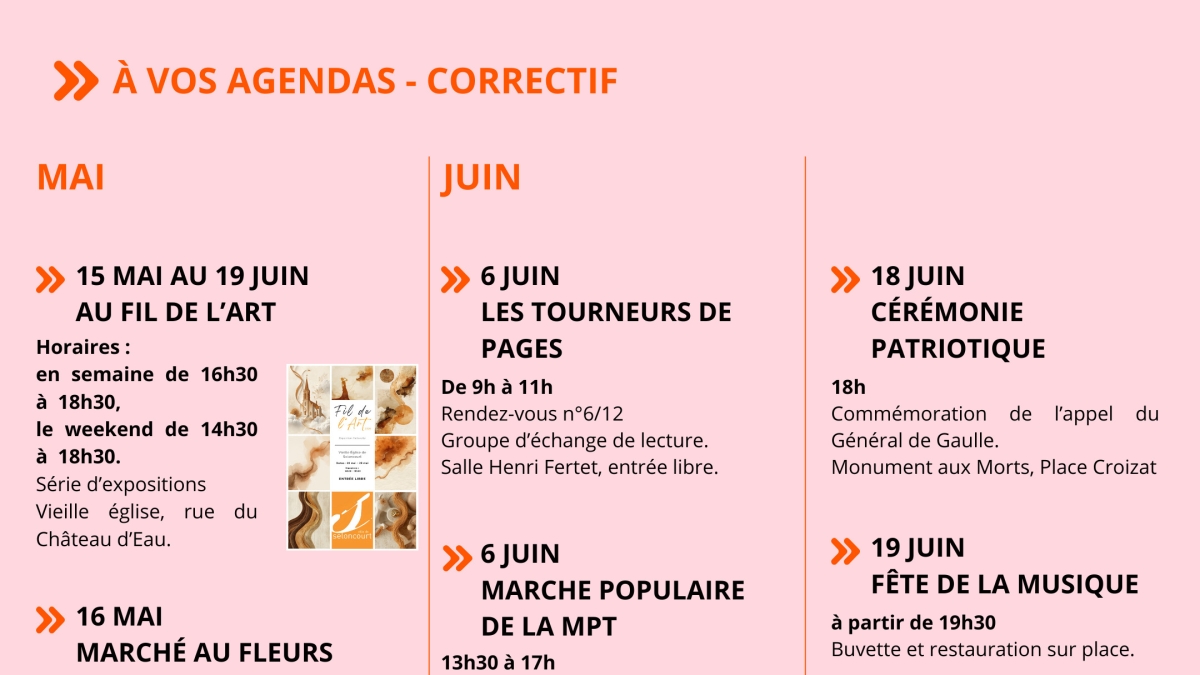À VOS AGENDAS