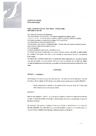 ARR2024-07-09-106 Arrêté Permanent instauration zone bleue au 24 rue Viette devant chez le magasin Glamour.