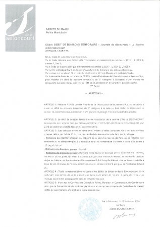 ARR20241209-191 Arrêté temporaire de débit de boissons pour la Jeanne d'Arc concernant une journée de partage et de découverte des différentes activités le 14 d