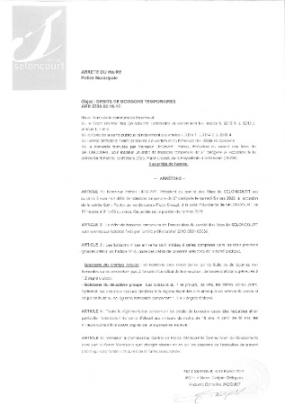 ARR20250218-17 Arrêté de débit de boissons temporaire - Soirée Saint Patrick - Comité des fêtes Seloncourt - 08 mars 2025 - Salle polyvalente