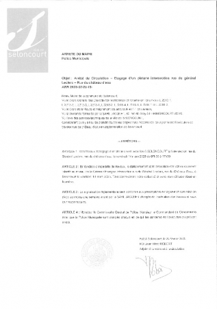 ARR20250225-19 Arrêté de circulation fermeture intersection rue du Général Leclerc, rue du château d'eau le 14 mars par SARL RUBI JACQUET