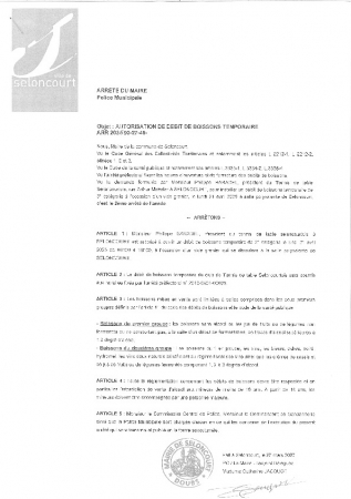 ARR20250327-40 Arrêté d'autorisation d'ouverture temporaire d'un débit de boissons - Tennis de table Seloncourt - Vide grenier - 21042025