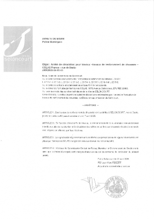 ARR20250402-43 Arrêté de circulation pour travaux - rue Dasle - COLAS Franche comté Nord - renforcement de chaussée
