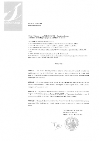 ARR20250513-58 Travaux au profit de Climent TP - Rue d'Audincourt - Prolongation de l'arrêté ARR2024-10-24-169