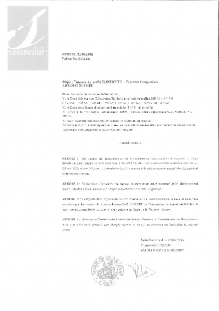 ARR20250519-63 Arrêté de circulation pour travaux - renouvellement de branchement EP - EU - rue des Longeraies - CLIMENT TP