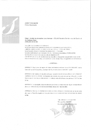 ARR20250603-68 Arrêté de circulation travaux COLAS - rue du centre - rue du château d'eau 15 jours à compter du 10 juin 25