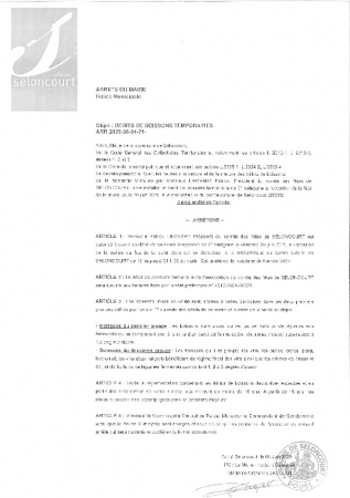 ARR20250604-71 Arrêté ouverture débit de boissons temporaire comité des fêtes Seloncourt fête de la musique 20 juin 25