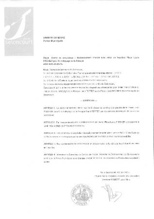 ARR20250605-72 Arrêté d'interdiction de stationner place Louis FISCHER le 16 et 17 janvier pour le nettoyage de la fresque par les ateliers municipaux