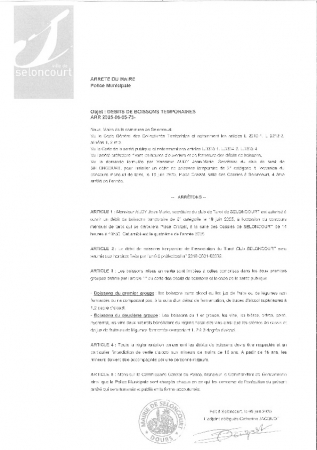 ARR20250605-73 Arrêté de police concours tarot 19 juin 2025 autorisation de débit de boissons temporaire