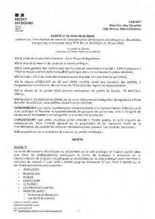 arrêté 21 juin 2025 consommation et vente d'alcool