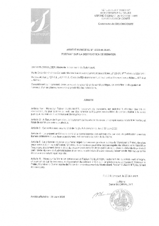 ARR20250625-81 Arrêté Municipal autorisant la destruction de renards sur la commune de Seloncourt