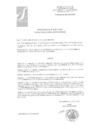 ARR20250716-94 Arrêté Municipal autorisant la destruction de renards sur la commune de Seloncourt