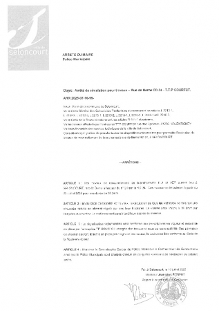 ARR20250716-95 Arrêté de circulation pour travaux TTP COURTOT - rue de Berne CD 34