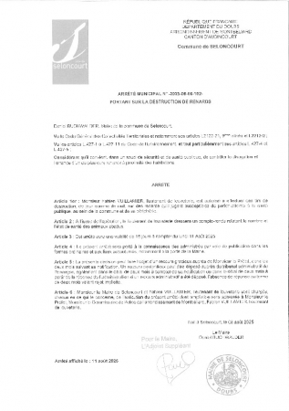 ARR20250808-102 Arrêté portant sur la destruction de renards