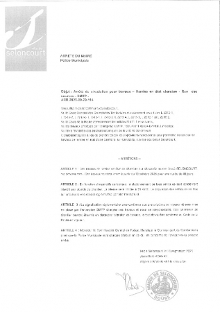 ARR20250929-114 Arrêté de circulation pour travaux - remise en état d'une chambre - rue des sources - DMTP