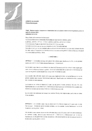 ARR20251016-123  Règlementation temporaire d'interdiction de la circulation dans la rue du général Leclerc le jeudi 23 octobre 2025
