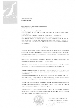 ARR20251107-129 Arrêté d'autorisation d'ouverture d'un débit temporaire de boissons - Club de tarot Seloncourt - Salle polyvalente