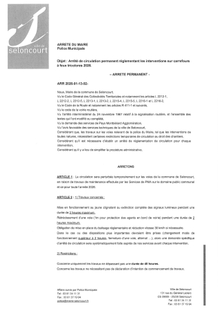 ARR2026-01-13-02 Arrêté de circulation permanent règlementant les interventions sur les carrefours à feux tricolores par les services de PMA - Année 2026
