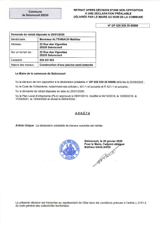 RETRAIT DP 25 000088 ALTENBACH Mathieu