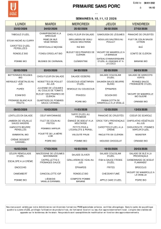 Menu Sans Porc 5 composants S 9 à 12