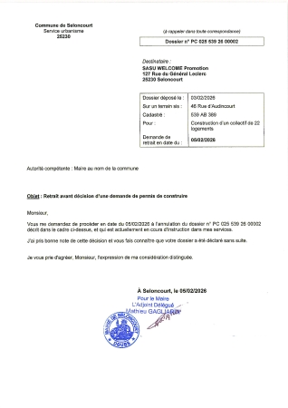 PC 26 00002 WELCOME PROMOTION Retrait avant décision