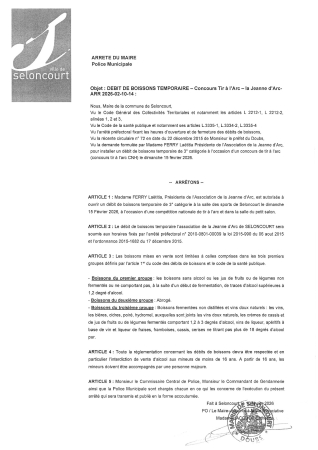 ARR2026-02-10-14 Arrêté autorisation ouverture temporaire débit de boissons -jeanne d arc- tir à l'arc - place croizat 15 février 2026