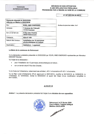 DP 26 00012 EURL NMD ENERGIES