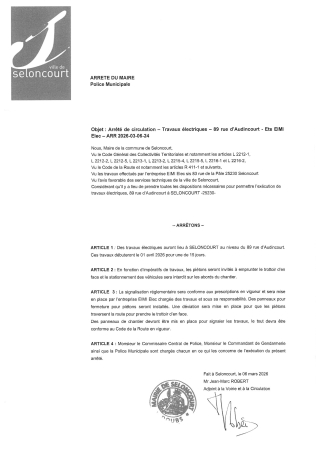 ARR2026-03-06-24 Arrêté de circulation pour travaux terrassement sur trottoir - 83 rue de la Pale - EIMI Elec