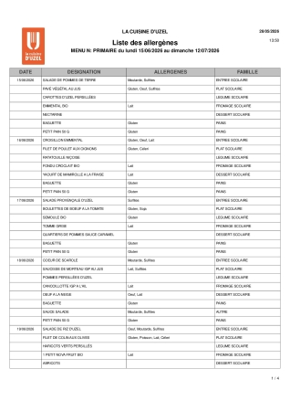Liste allergènes 15 juin au 10 juillet
