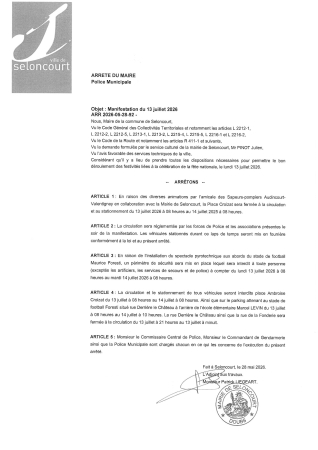 ARR2026-05-28-92 Arrêté fermeture Place Croizat pour le 13 juillet 2026 Fête Nationale