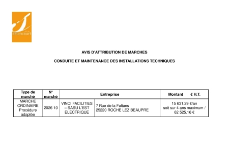 AVIS D ATTRIBUTION MAINTENANCE CHAUFFERIES