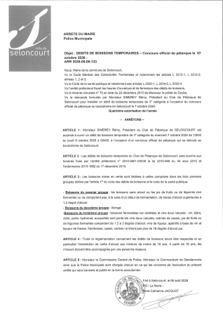 ARR2026-08-06-133 autosisation temporaire d'ouverture d'un débit de boisson - pétanque seloncourtoise - 7 octobre 2026