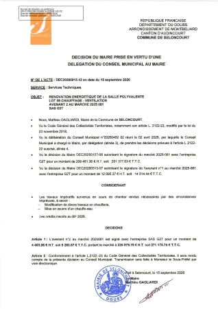 DEC20260915-43 MARCHE 2025-081 AVENANT 2 G2T-RENOVATION ENERGETIQUE SALLE POLYVALENTE