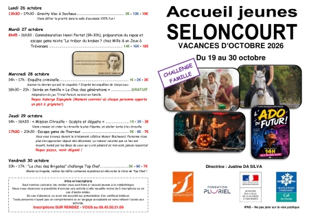 Programme vacances Octobre 2026 Ados