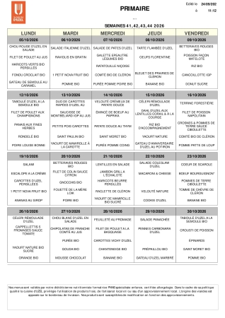 Menu scolaire du 5 au 30 octobre